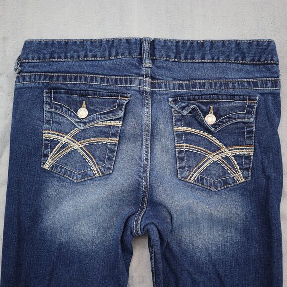 Rue21 Pants Womens 10 Blue Denim Flat Front Mid Rise Boot Pockets Jeans - Picture 16 of 16